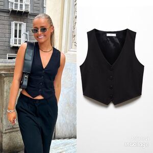 Mango Cropped waistcoat with buttons